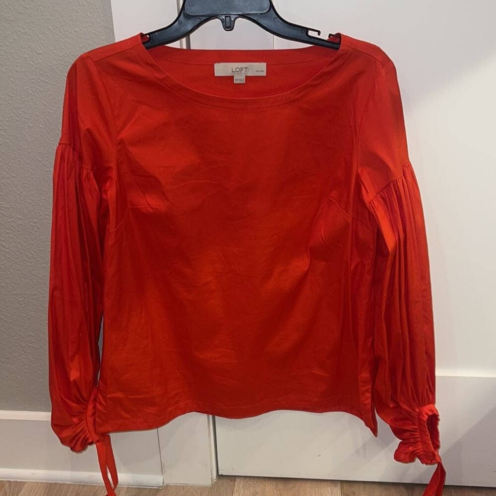 Loft  Lantern Sleeve Shirt Ember Orange XS Petite - Picture 2 of 6